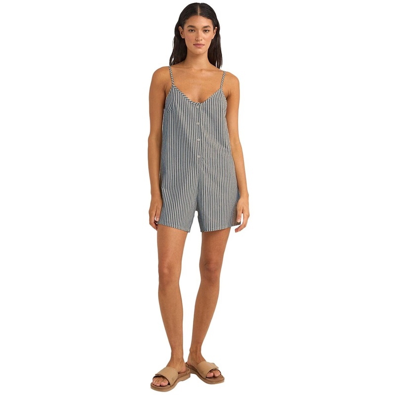 Rhythm Valley Stripe Adjustable Women’s Romper – Blue
