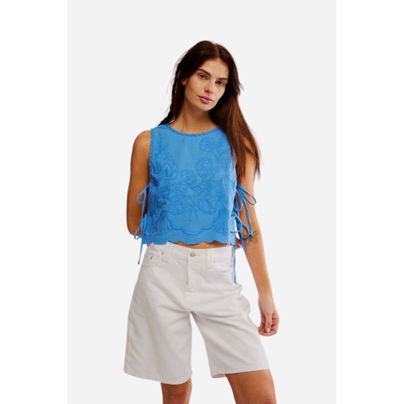 Free People Faded Gardens Tank in Blue Marina