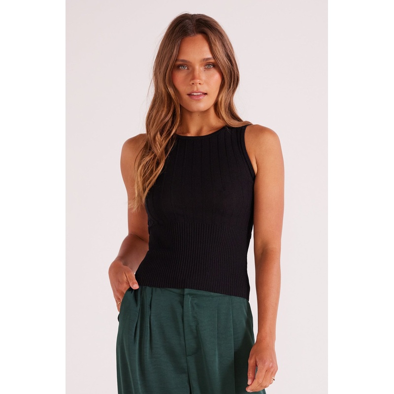 Mink Pink Evie Cutout Knit Tank Top in Black