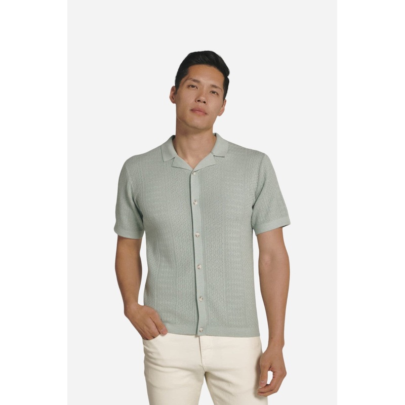 7 Diamonds Jonas Button Down Sweater Polo in Sage