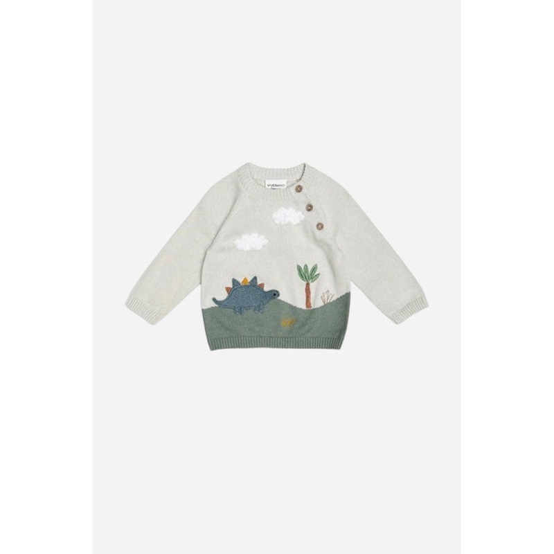 Viverano Dino Applique Button Baby Pullover Sweater