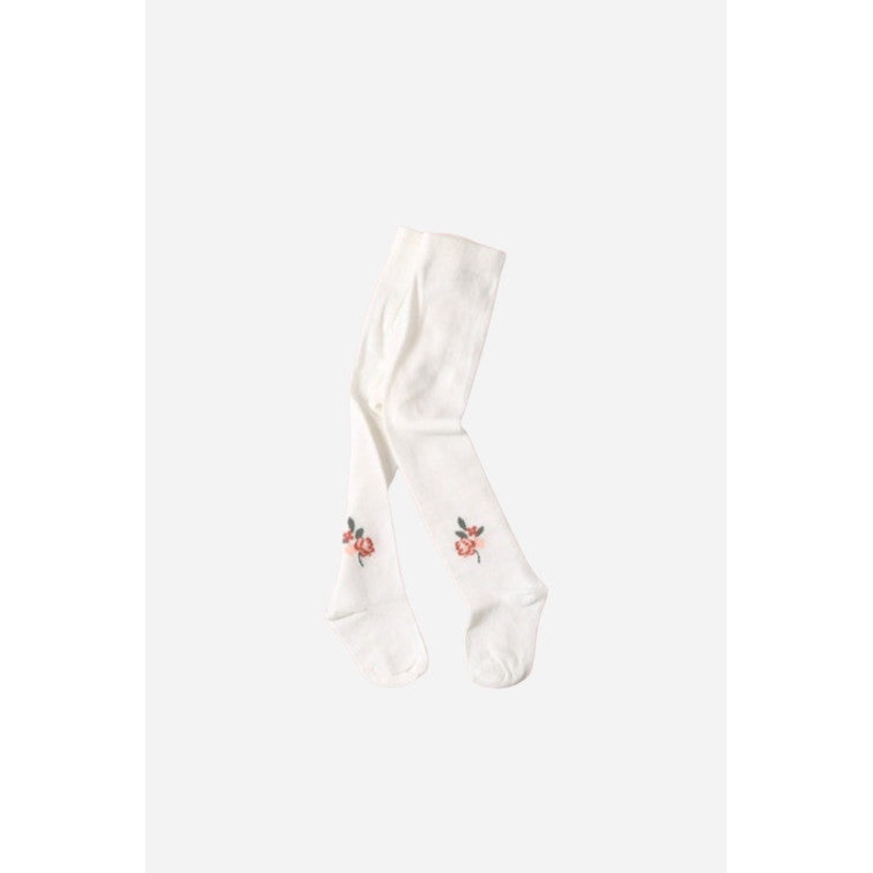 Viverano Fine Knit Baby Girl Tights in Soft White Floral