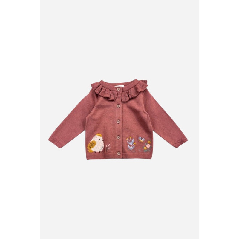 Viverano Floral Bird Embroidered Baby Knit Cardigan