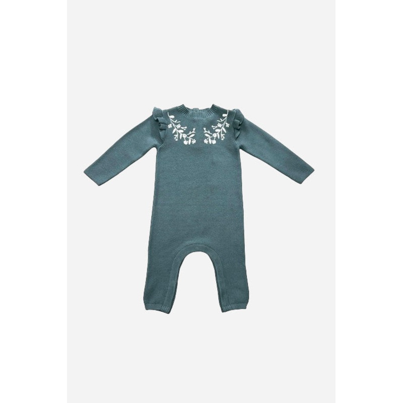 Viverano Floral Embroidered Ruffle Baby Knit Jumpsuit