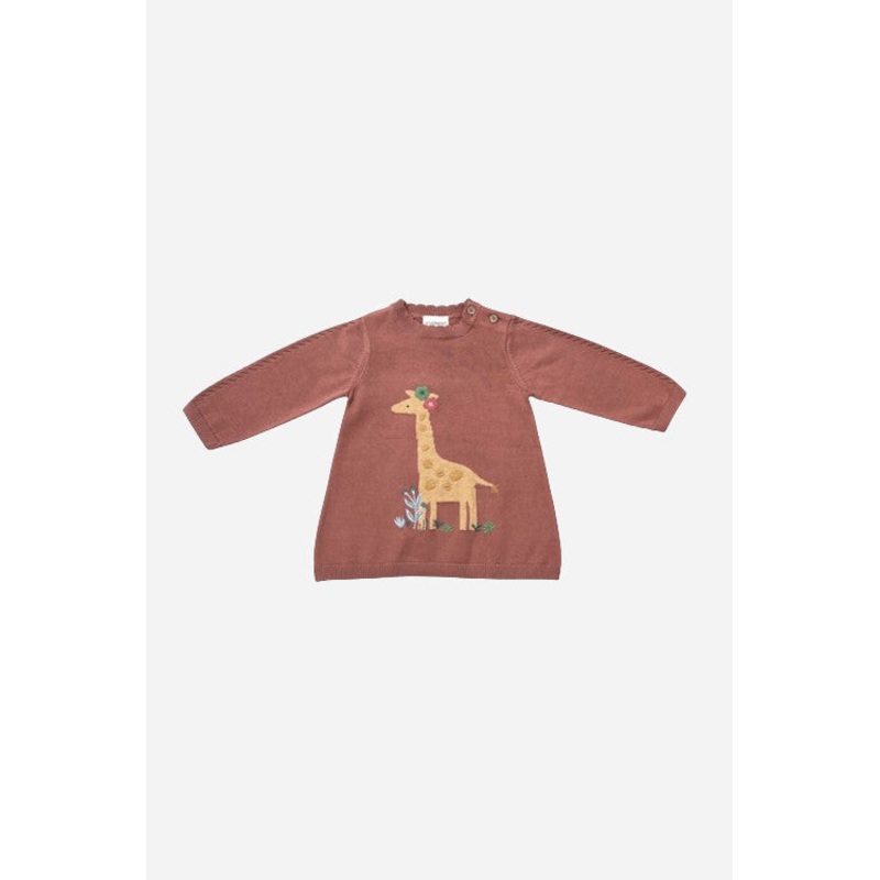 Viverano Giraffe Jacquard Pointelle Baby Sweater Knit Dress