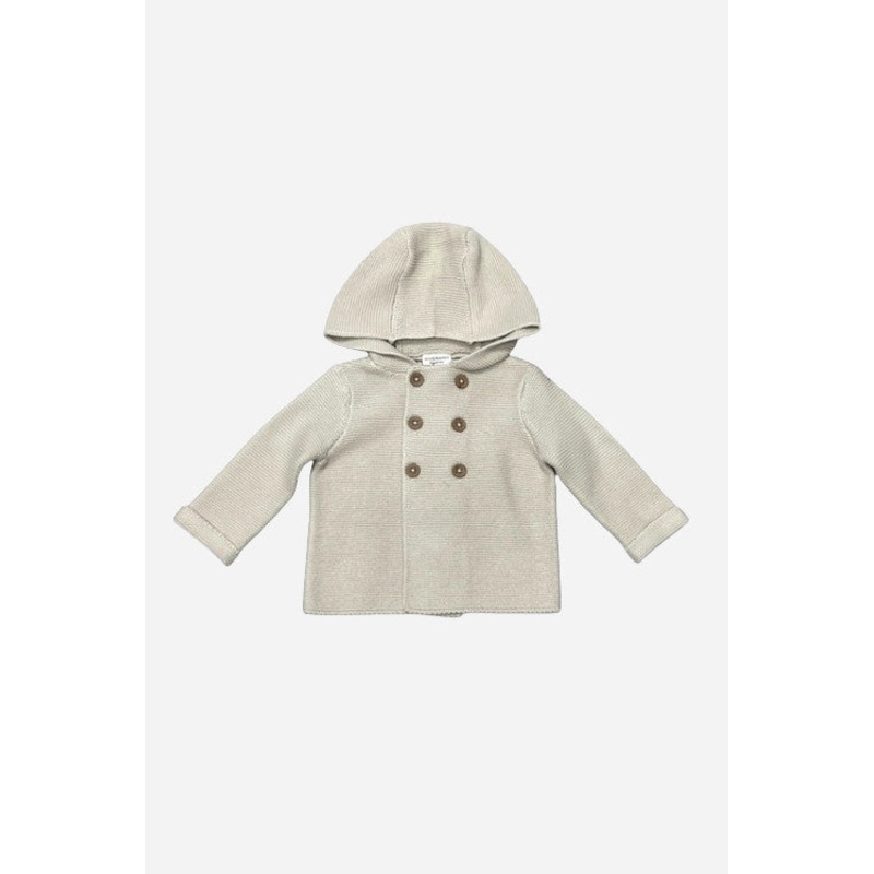 Viverano Hooded Double Button Baby Coat Jacket in Stone
