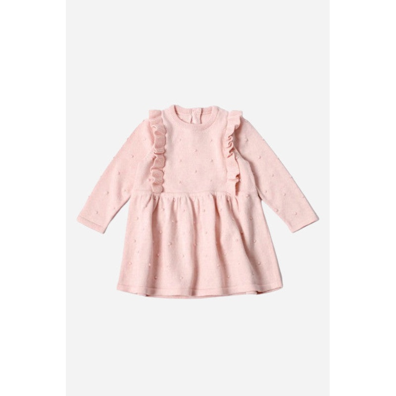 Viverano Milan Knit Ruffle & Bobble Baby Girl Dress