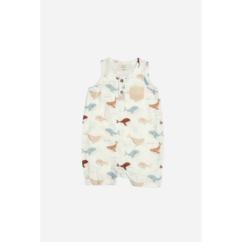 Viverano Whales Henley Baby Short Romper