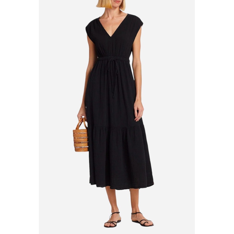 Xirena Rosalie Cotton Gauze Midi Dress in Black