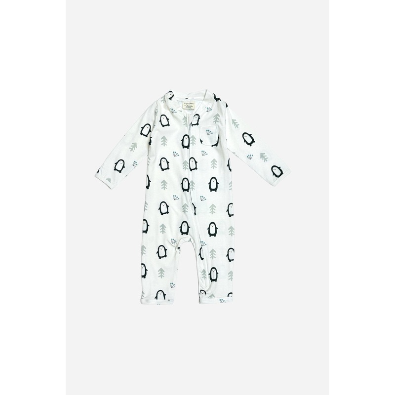 Viverano Penguin Zipper Baby Coverall Jumpsuit in Natural