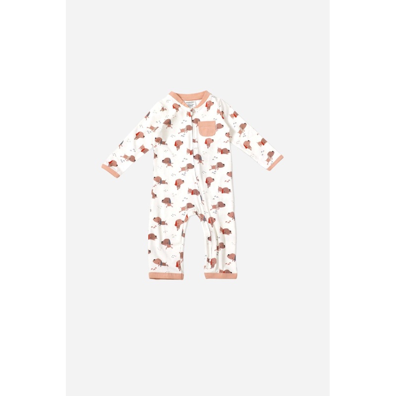 Viverano Yoga Dog Pocket & Zipper Baby Jumpsuit in Natural