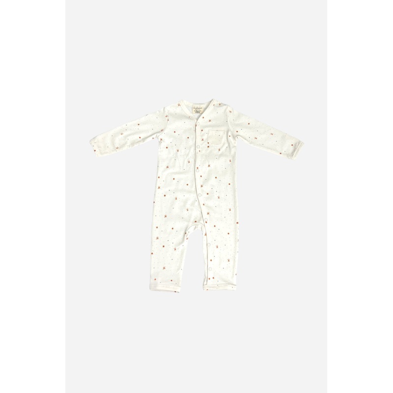 Viverano Stars Classic Button Baby Jumpsuit in Natural