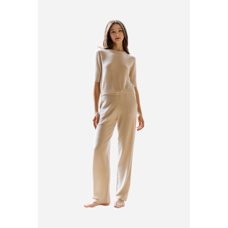 W. Cashmere Celina Short Sleeve Crewneck in Fog