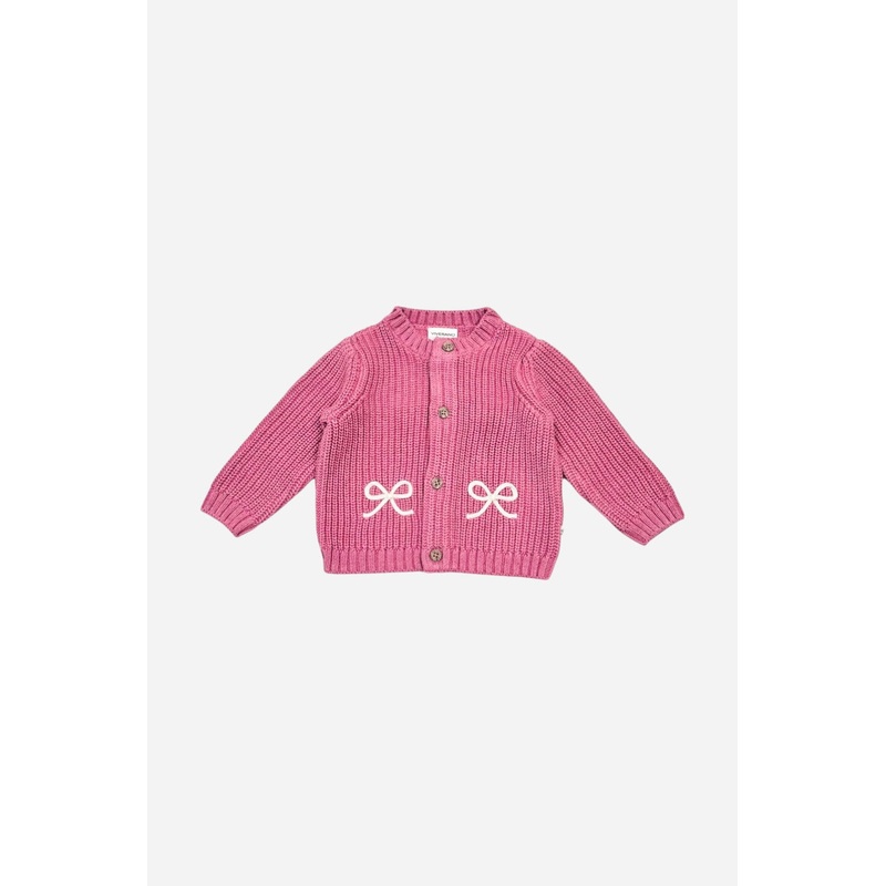 Viverano Bow Embroidered Chunky Knit Baby Cardigan Sweater