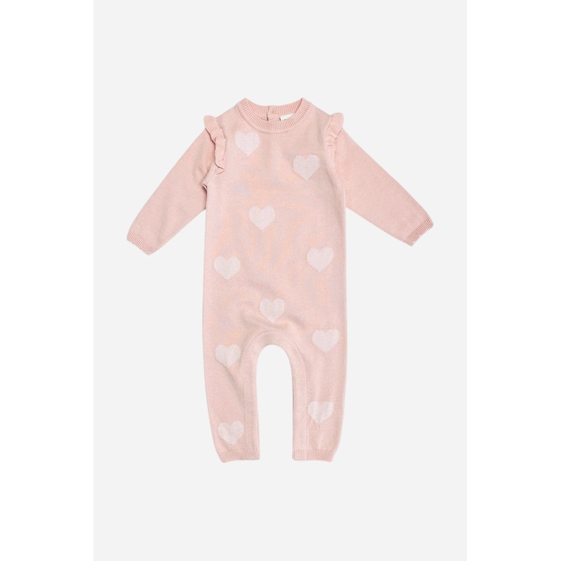 Viverano Hearts Jacquard Knit Baby Jumpsuit in Pink