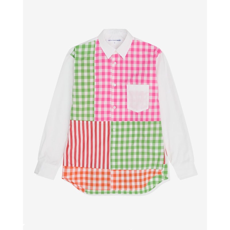 CDG Shirt – Men’s Stripe And Gingham Patchwork Shirt – (Multi)