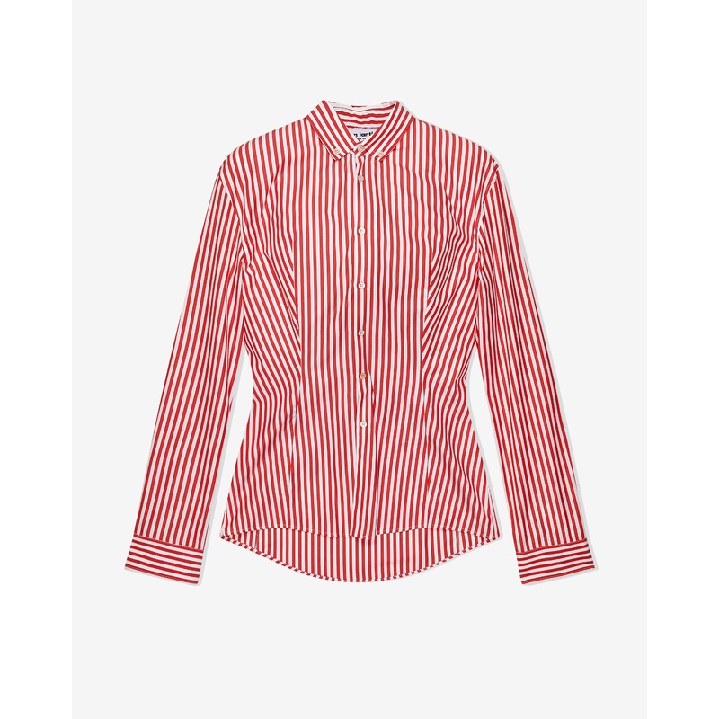 Duran Lantink – Women’s Asymmetric Stripe Padded Shirt – (Red/White)