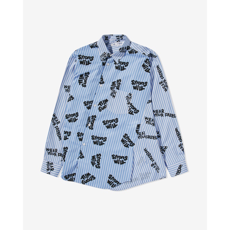 CDG Shirt – Men’s Freedom Print Bias Shirt – (Blue Stripe)