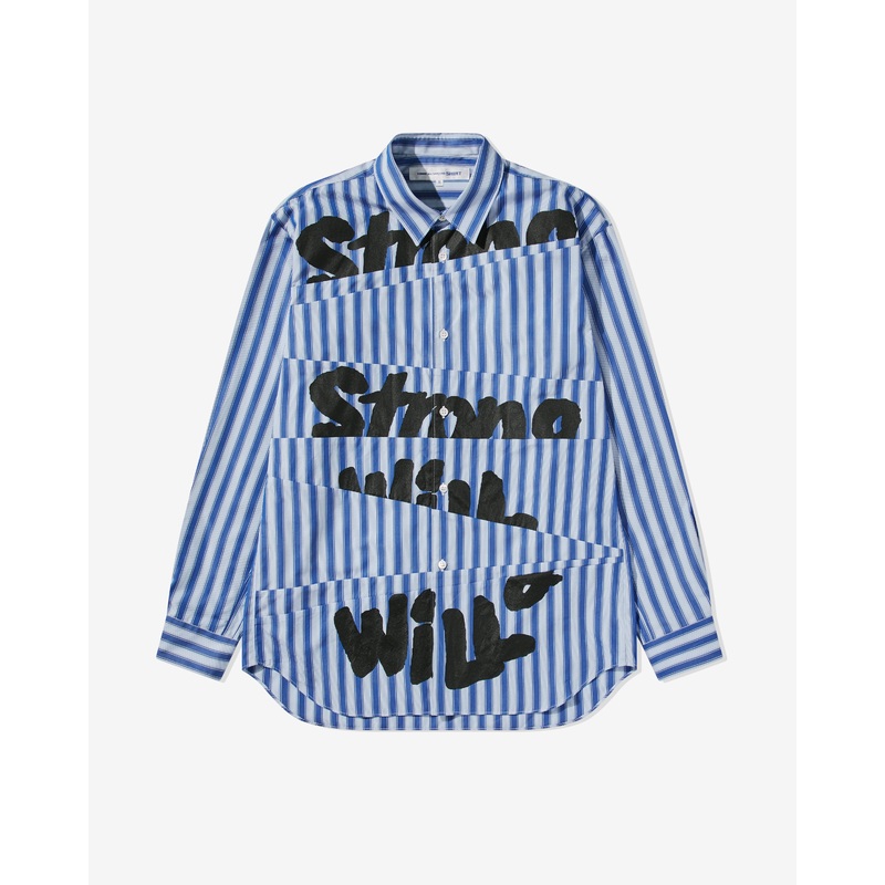 CDG Shirt – Men’s Strong Will Printed Shirt – (Blue/White Stripe)