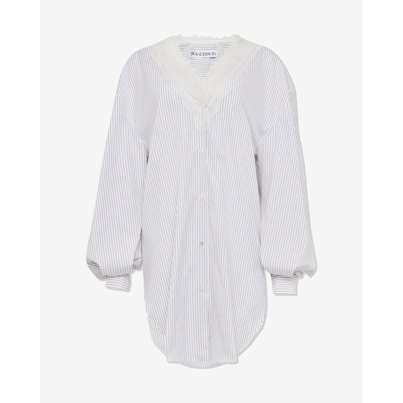 JW Anderson – Women’s V-Neck Lace Trim Shirt – (Grey/White)