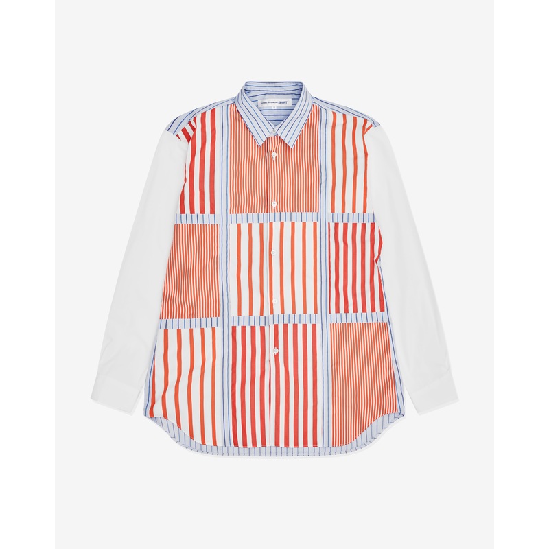 CDG Shirt – Men’s Printed Orange Striped Shirt – (White/Blue)
