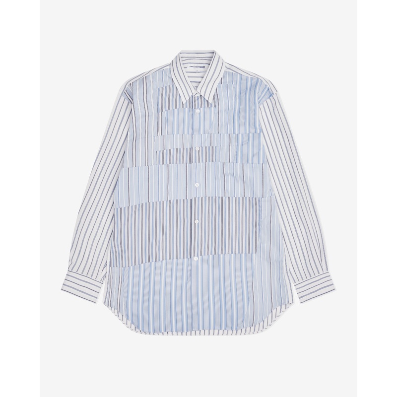 CDG Shirt – Men’s Striped Panel Shirt – (White/Blue)
