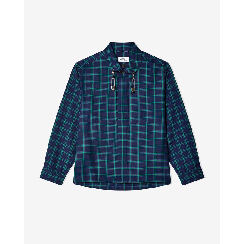 Kidill – Men’s Tailored Peter Pan Shirt – (Navy Tartan)
