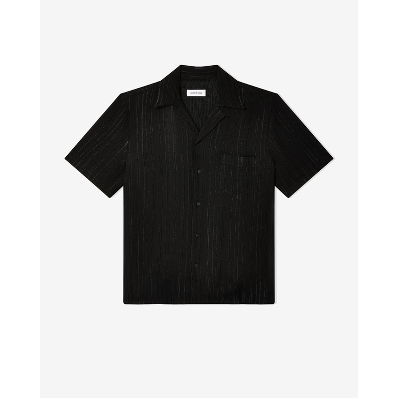 Ernest W. Baker – Men’s Bowling Shirt – (Black Pinstripe)