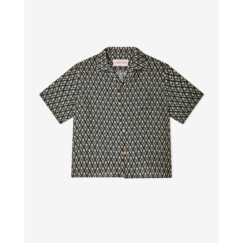 Valentino – Men’s Bowling Shirt – (Navy/Cream)