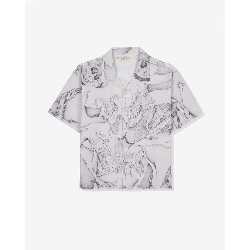 Brain Dead – Men’s Dragonspeaker Short Sleeve Button Up – (White/Multi)