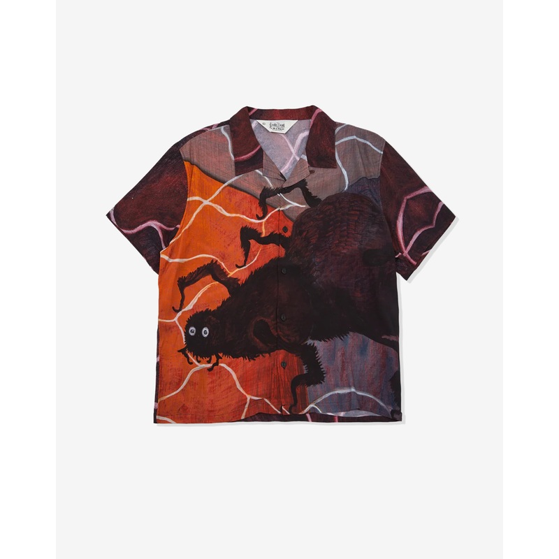 Brain Dead – Men’s Spiral Orb Short Sleeve Button Up Shirt – (Burgundy)