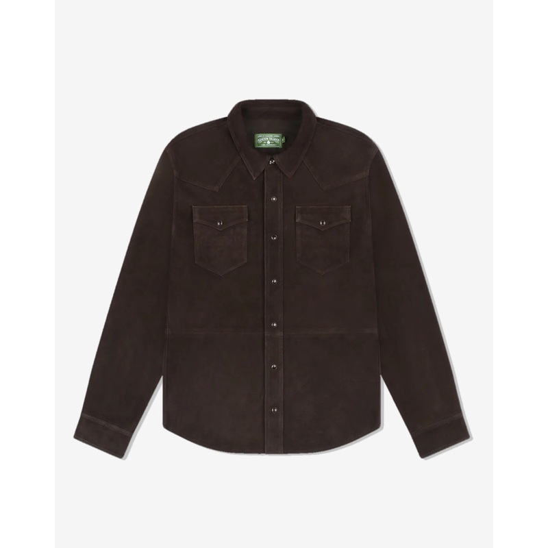 Denim Tears – Men’s Suede Leather Western Shirt – (Coffee)