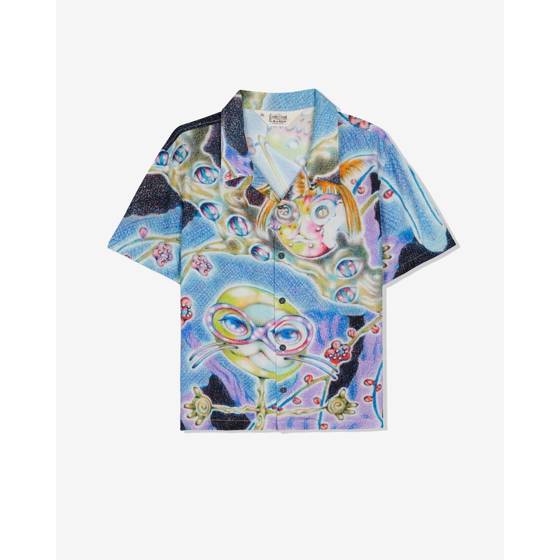 Brain Dead – Men’s Aspen Eyes Short Sleeve Button Up Shirt – (Blue Multi)