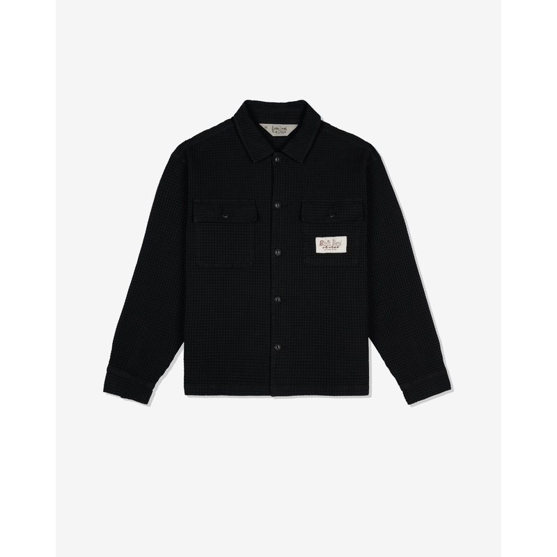 Brain Dead – Men’s Waffle Button Front Shirt – (Washed Black)