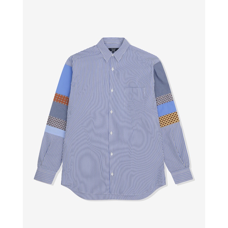 CDG Homme – Men’s Striped Patchwork Sleeve Shirt – (Blue/Multi)