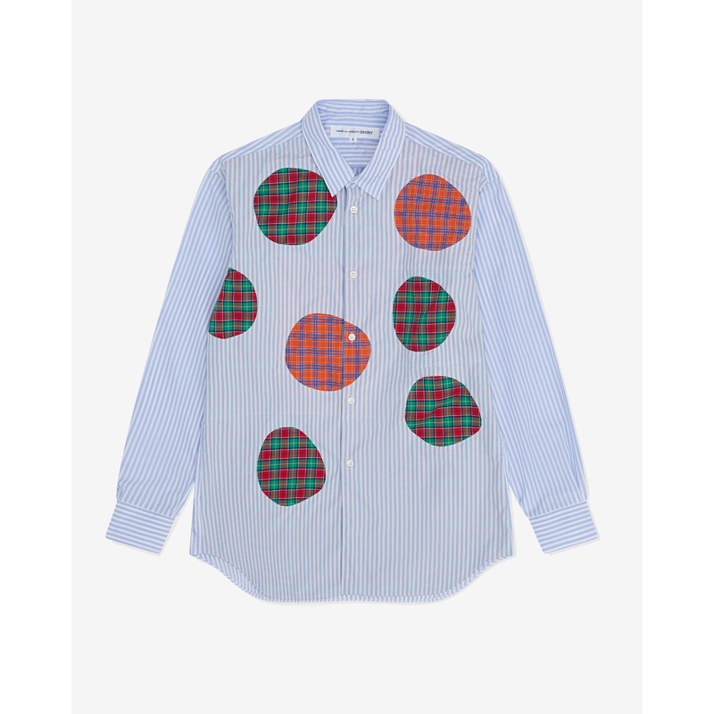 CDG Shirt – Men’s Tartan Polka Dot Striped Shirt – (Blue)