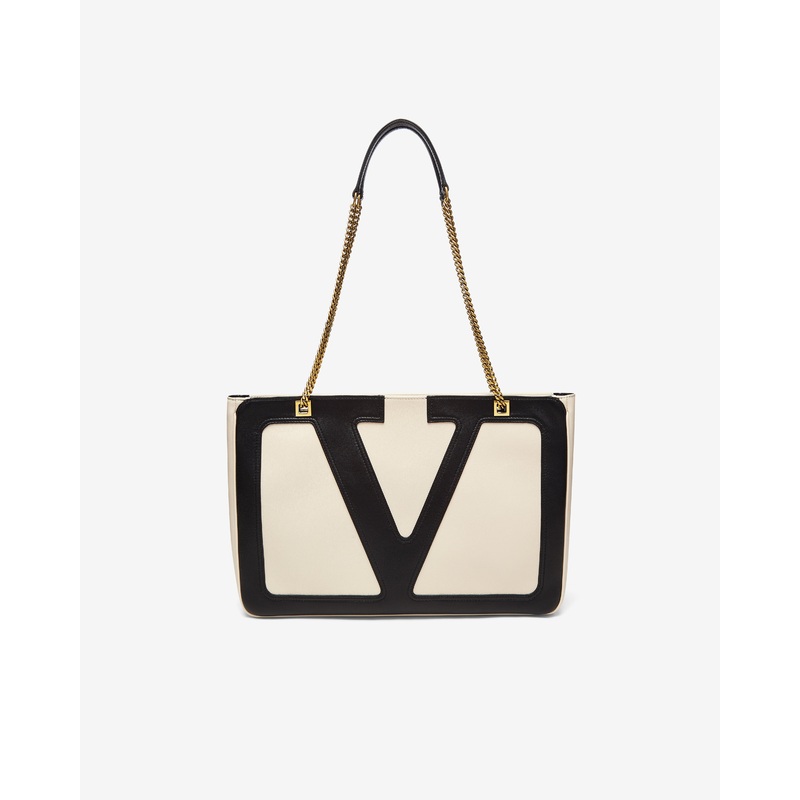 Valentino Garavani – Viva Superstar Medium Shopping Bag – (Black/Cream)