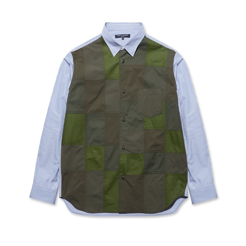 Comme des Garons Homme – Men’s Multi Fabric Shirt – (Khaki/Blue)